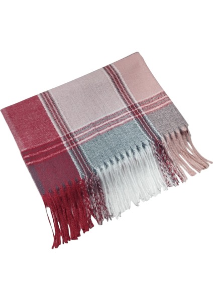 Pembe Bordo Ekose Desenli Yumoş Kışlık Şal (70*180)