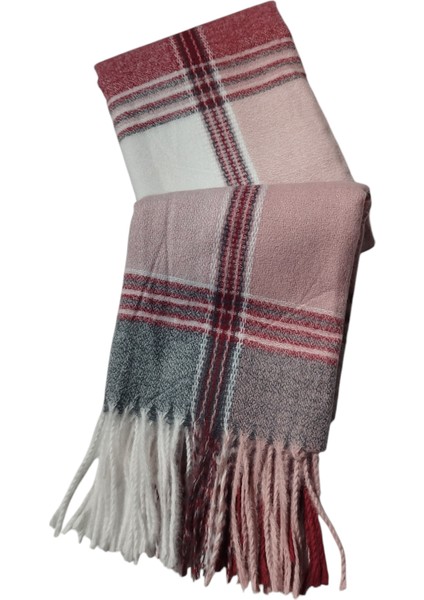 Pembe Bordo Ekose Desenli Yumoş Kışlık Şal (70*180)