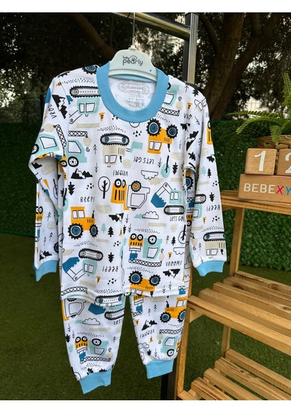 Kepçe Desenli Pijama Takımı Yaka Bebe Mavisi