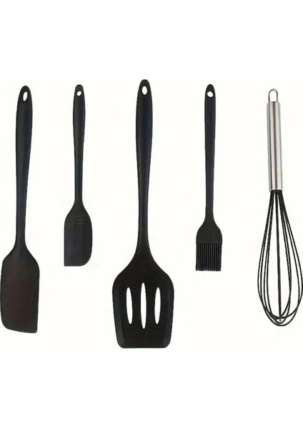 Isıya Dayanıklı Yanmaz Yapışmaz Silikon Spatula Seti 5 Parça Siyah