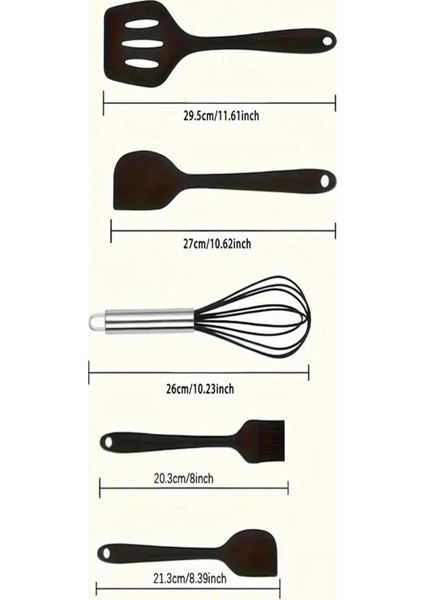 Isıya Dayanıklı Yanmaz Yapışmaz Silikon Spatula Seti 5 Parça Siyah