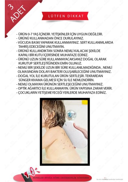 Bebek Yıkama Süngeri 3 Adet, Bebek Peeling Süngeri, Kir Çıkartan Sünger