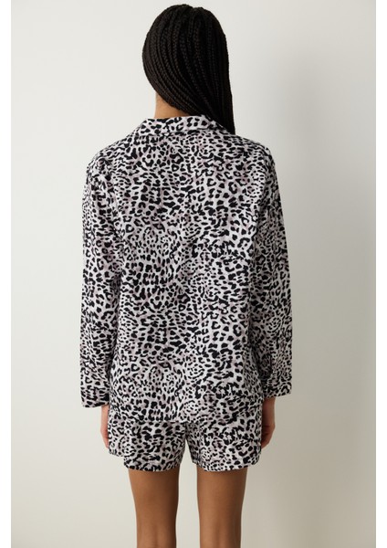 Leopar Gömlek Pantolon Çok Renkli Şortlu Pijama Takımı