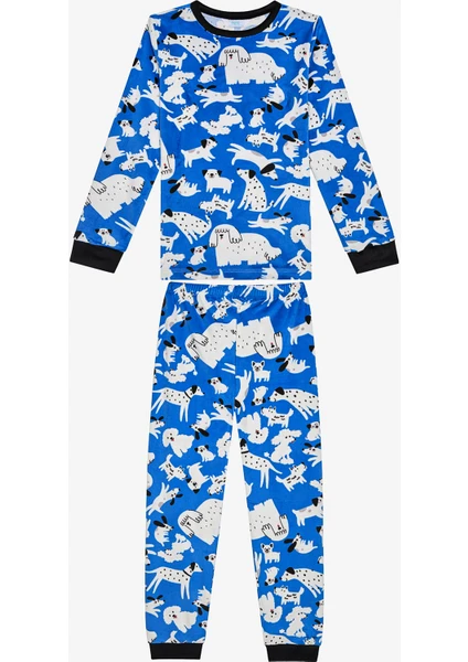 Unisex Çocuk Family Dog Mavi Pijama Takımı