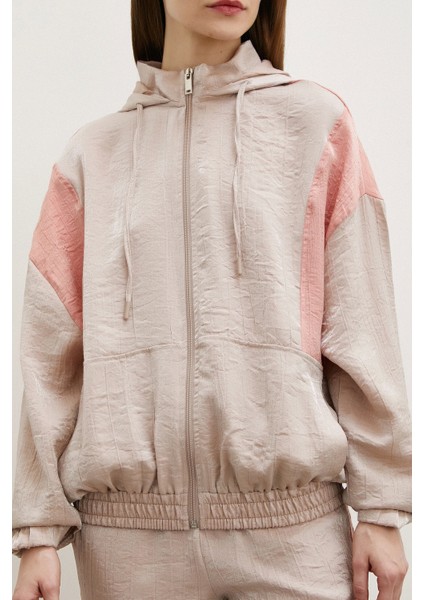 Fermuarlı Garnili Sweatshirt Bej