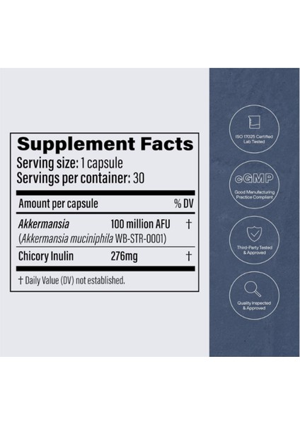 Akkermansia Probiotic With Prebiotic Fiber - Increases Glp-1 Production, Delayed Release, Third-Party Tested, 100M Afu Live Strain For Gut Health 30 Capsul fiyatları