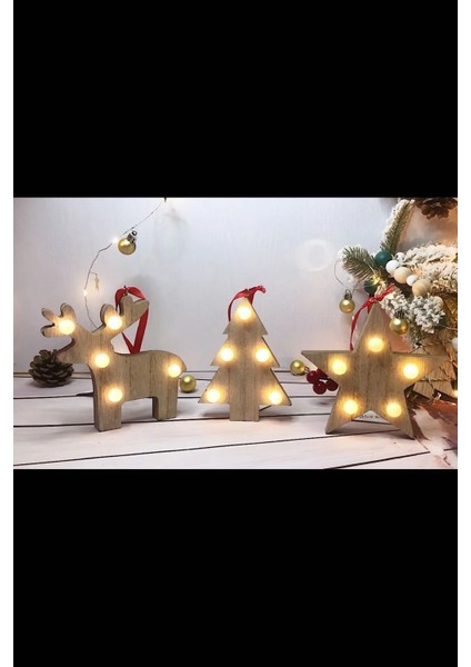 Çam Ağacı LED Işıklı 3'lü Set Geyik Yıldız Çamağacı