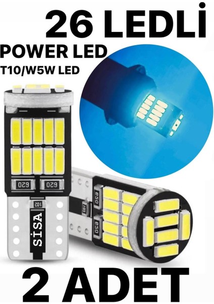 T10 LED 26 Ledli W5W Canbus Metal Ultra Power Kristal Mavi Park Plaka Tavan Ampulü