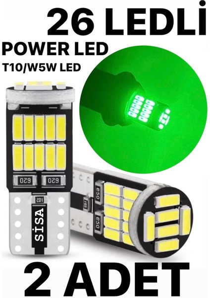T10 LED 26 Ledli W5W Canbus Metal Ultra Power Yeşil Park Plaka Tavan Ampulü