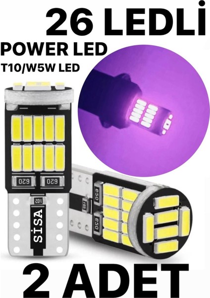 T10 LED 26 Ledli W5W Canbus Metal Ultra Power Pembe Park Plaka Tavan Ampulü