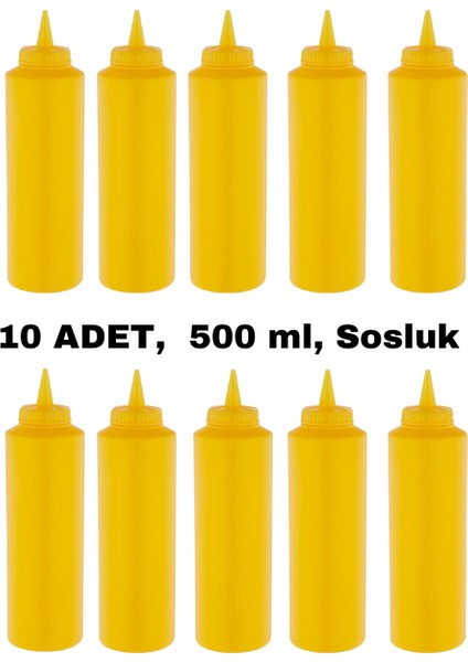 10 Adet Sarı, Fişek Plastik Sosluk, Ketçap, Mayonez, Hardal, Barbekü, Zeytinyağlık, Limonluk, 500 ml
