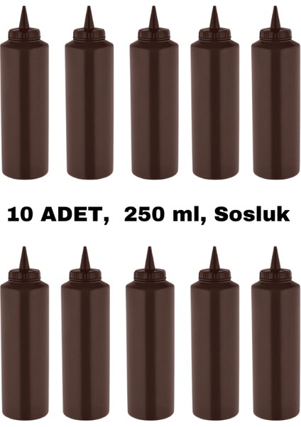 10 Adet Kahverengi, Fişek Plastik Sosluk, Ketçap, Mayonez, Hardal, Barbekü, Zeytinyağlık, Limonluk, 250 ml