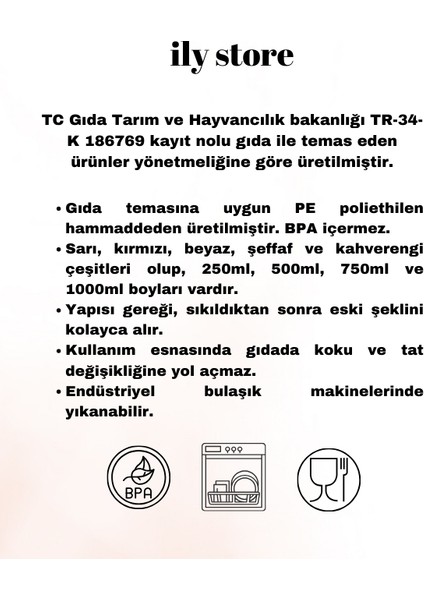 10 Adet Kahverengi, Fişek Plastik Sosluk, Ketçap, Mayonez, Hardal, Barbekü, Zeytinyağlık, Limonluk, 500 ml modelleri