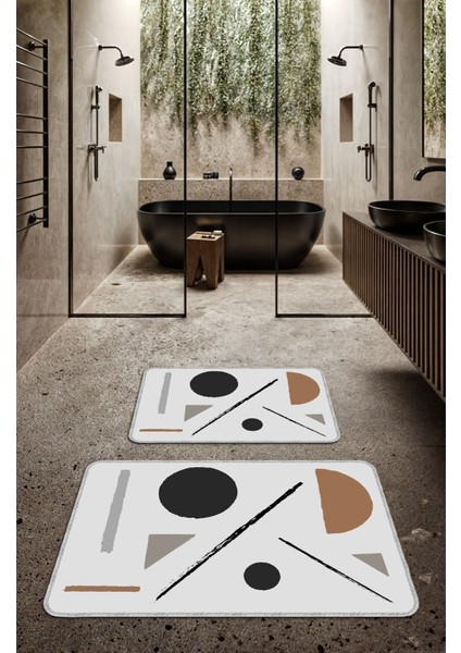 Dekoratif Modern Tasarım Kaymaz Taban Yıkanabilir Set Takım Gri Banyo Paspası 50X60-60X90 cm