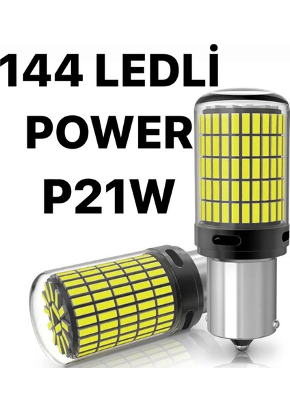 P21W BA15S 1156 144 Ledli Ultra Parlak Geri Vites Park Ampül Tek Duy Beyaz (2 Adet) P21W Ampül