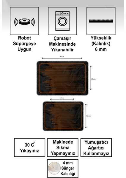 Dekoratif Modern Tasarım Kaymaz Taban Yıkanabilir Set Takım Gold Banyo Paspası 50X60-60X90 cm indirimleri