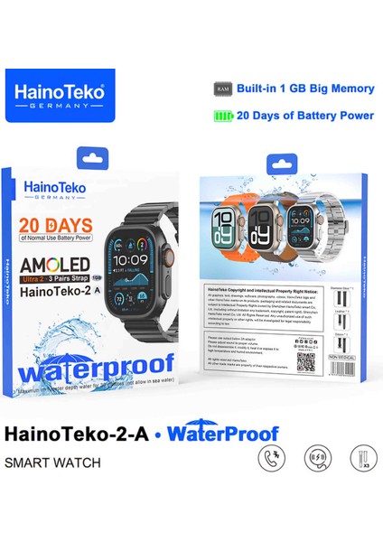 Hainoteko Germany Ultra 2A 49MM Akıllı Saat 3 Kordon 1gb Hafıza Su Geçirmez Uzun Pil Ömrü