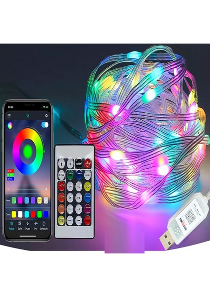 Yılbaşı Ağacı Işığı Noel Işığı Renkli LED Işık IP65 10 Metre USB Kum. + Cep Kontrol Dış Mekan Işığı