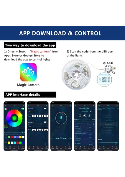 Yılbaşı Ağacı Işığı Noel Işığı Renkli LED Işık IP65 10 Metre USB Kum. + Cep Kontrol Dış Mekan Işığı indirimleri