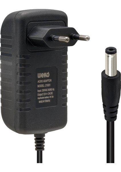 7.2 Volt - 2 Amper 5.5*2.5 Uçlu Ledli Yerli Üretim Akü Şarj Cihazı (OUT:6V-2A) (4764)