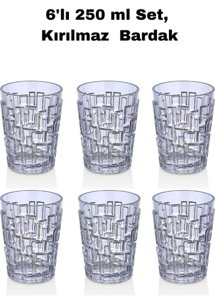 250 ml Stone Su Bardağı, 6 adet Kırılmaz Su Bardağı, Meşrubat Bardağı, Polikarbon, GC-S02