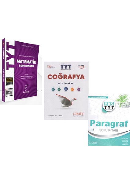 Tyt Limit Coğrafya Karekök Matematik Paragraf Soru Bankası 3 Kitap Set