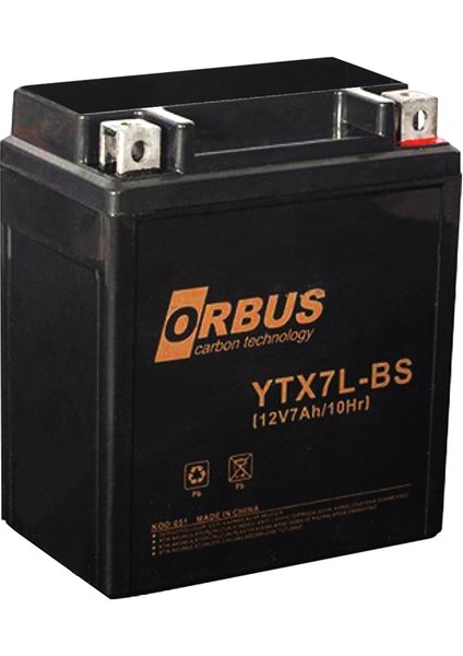 Akü 12 Volt 7 Amper Orbus YTX7L-BS Asit Içinde Karbon Bisiklet Aküsü (4764)