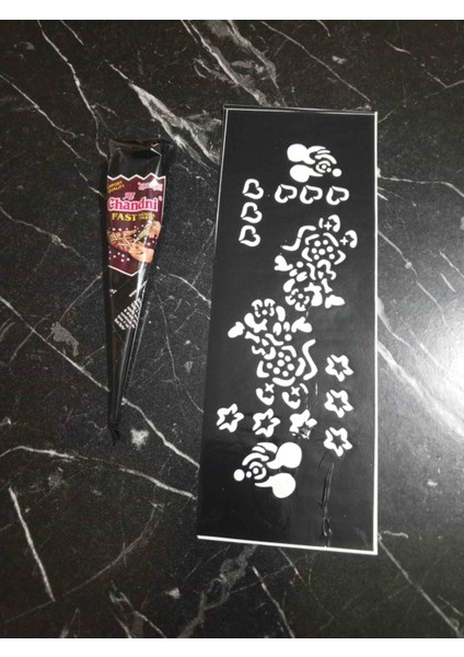 Al Chandhi Hint Kınası + Siyah Renk + 1 Adet Şablon