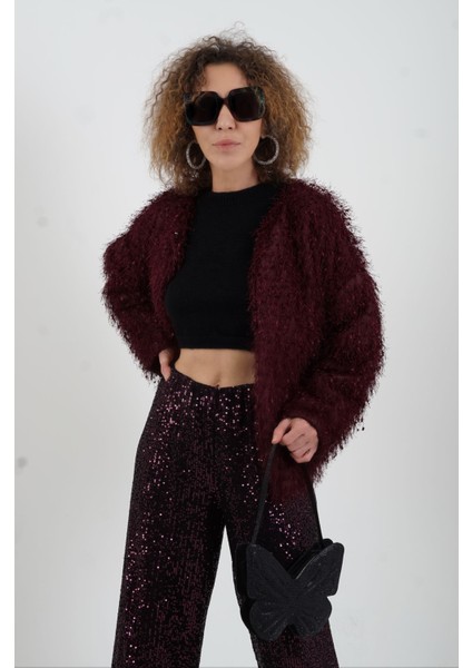 Bordo Saçaklı Ceket