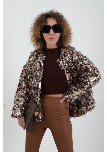 Leopar Pul Payetli Ceket