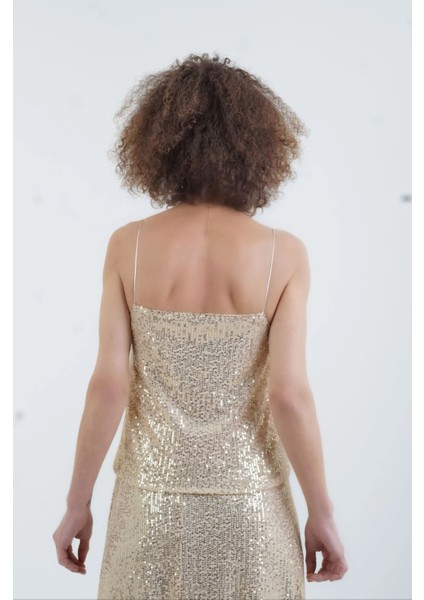 Gold Ip Askılı Pul Payetli Kısa Bluz fırsatları