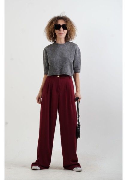 Bordo Geniş Paça Pantolon fiyatları