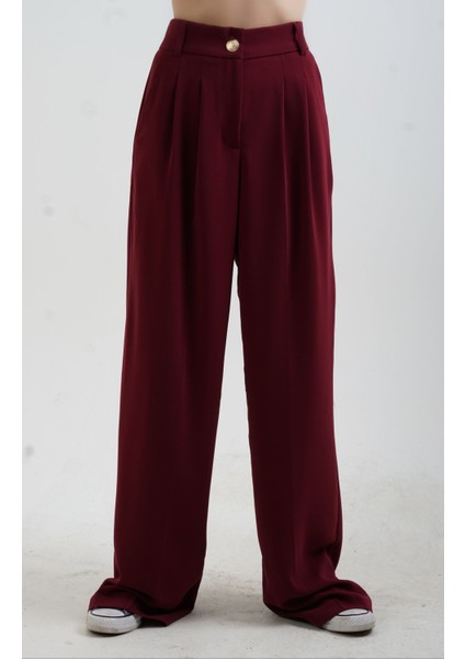 Bordo Geniş Paça Pantolon fırsatları