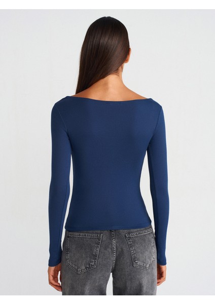 31332 Kayık Yaka Uzun Kollu Top-Lacivert fiyatları