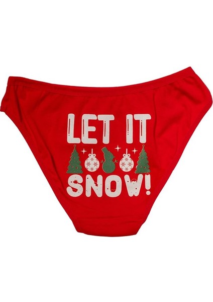 Kırmızı Yılbaşı Desenli Let It Snow Pamuklu Külot