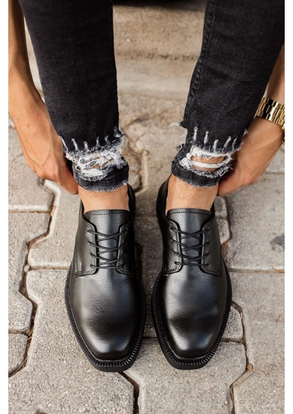 J001 Classic Lace Ortopedik Taban Günlük Cilt Erkek Klasik Ayakkabı Cst Siyah modelleri