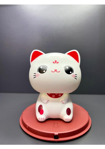 Güneş Paneli Enerjili Sürekli Hareket Eden Kafa Sallayan Dekoratif Sevimli Kedi