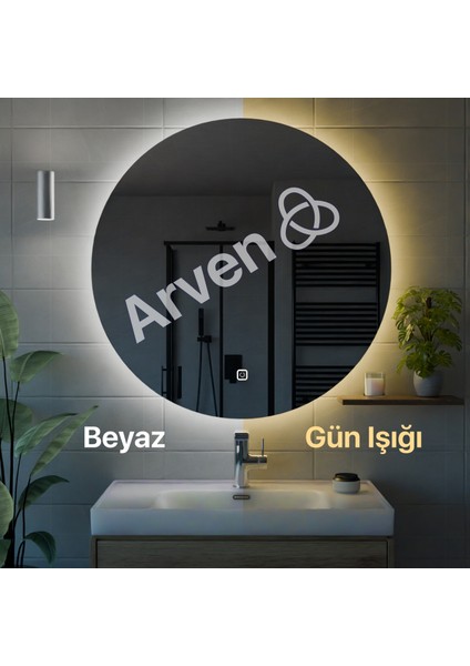 Dokunmatik Tuşlu LED Işıklı Yuvarlak Ayna Banyo Aynası Makyaj Aynası Dekoratif Ayna Kumlamasız