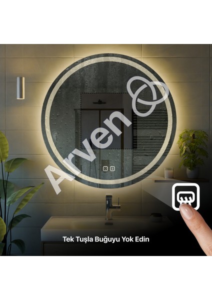 Buğu Önleyicili Dokunmatik LED Işıklı Yuvarlak Ayna Banyo Aynası Makyaj Aynası Dekoratif Ayna