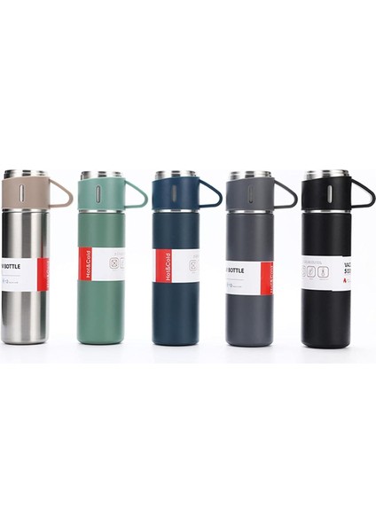 Byars-Saat Sıcak ve Soğuk Tutan, Sızdırmaz Dayanıklı ve Işlevsel Çelik Termos | 500 ml | Çok Yönlü Kullanım, Paslanmaz Çelik, Dayanıklı ve Uzun Ömürlü, 3 Bardaklı Termos Seti-Byars