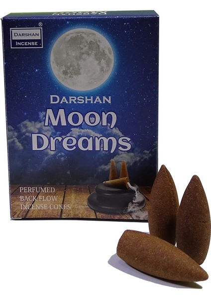 Byars-Hd Moon Dreams - Ay Rüyaları - Meditasyon/perfumed Meditation Özel Aromalı Special Collection Geri Akış Normal Boy Backflow Hd Meditation Özel Aromalı Cones Konik Tütsü Paket 10 Adet -Byars