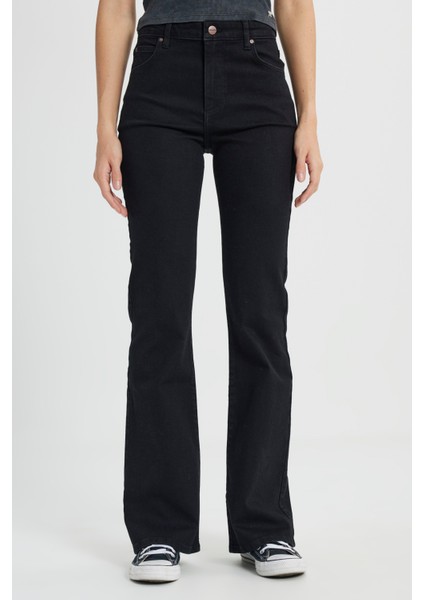 Flare Fit Normal Bel Geniş Paça Siyah Esnek Jean Denim Pantolon modelleri
