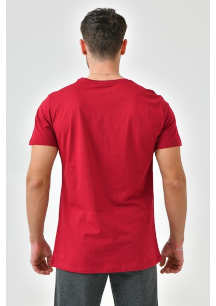 Bordo Baskı Detaylı O Yaka Standart Kalıp Erkek T-Shirt