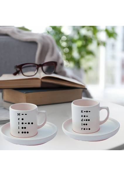 Kişiye Özel Mors Alfabesi Tasarımlı Türk Kahve Fincanı ve Altı fiyatları