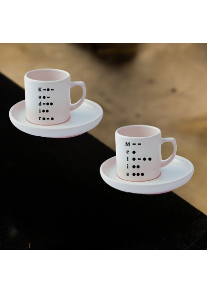 Kişiye Özel Mors Alfabesi Tasarımlı Türk Kahve Fincanı ve Altı fırsatları