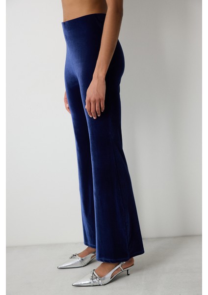Lacivert Yüksek Bel Kadife Flare (Ispanyol Paça) Pantolon fiyatları