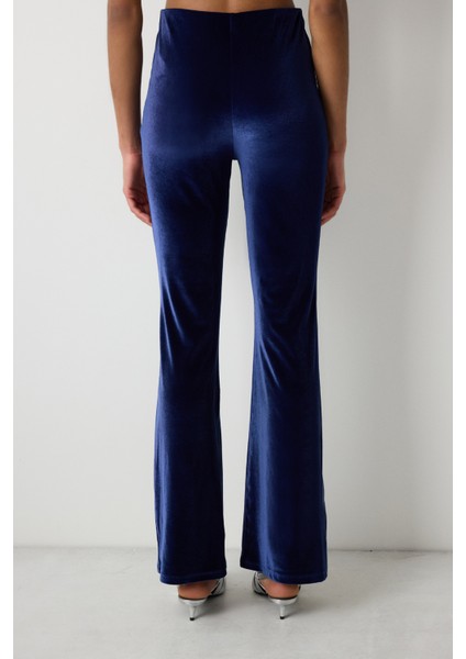 Lacivert Yüksek Bel Kadife Flare (Ispanyol Paça) Pantolon fırsatları