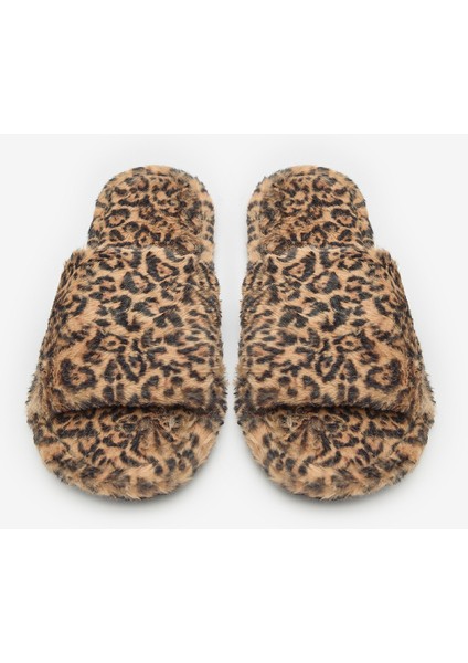 Leopard Fluffy Bej Terlik