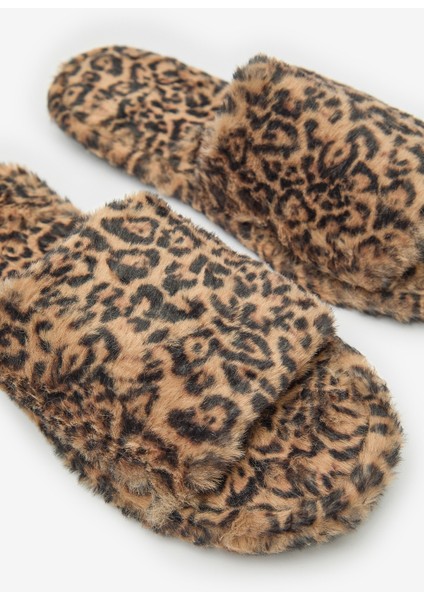 Leopard Fluffy Bej Terlik