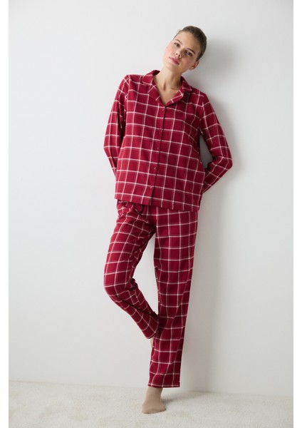 Aria Checked Kırmızı Gömlek Pantolon Pijama Takımı